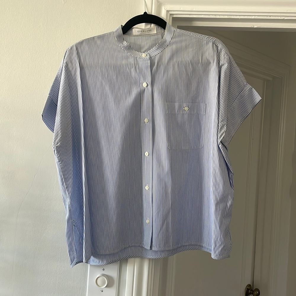 Everlane Poplin Square Shirt - Blue stripe - Size 8